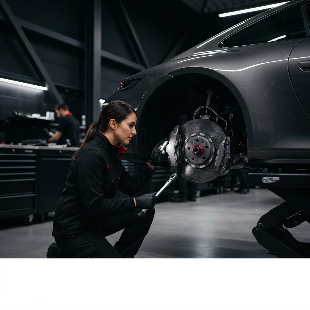 Professional automotive garage workshop with multiple service bays